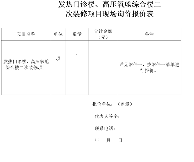 百色市中医医院关于采购发热门诊楼、高压氧舱综合楼二次装修项目院内询价报名的意向公告